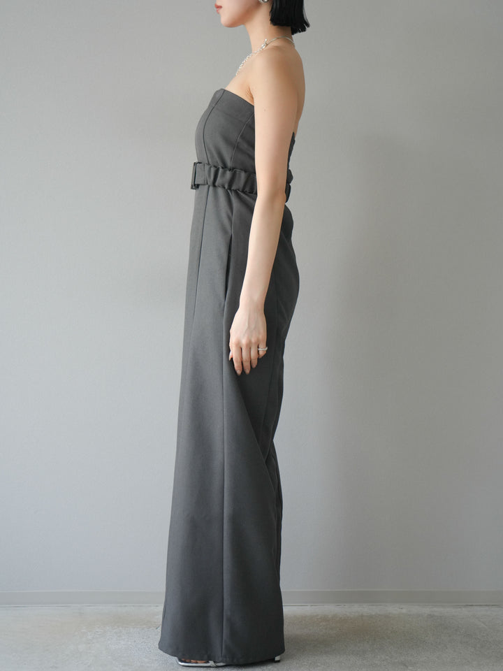 【預購】混色斜紋腰帶熊圖案工裝褲/炭灰色