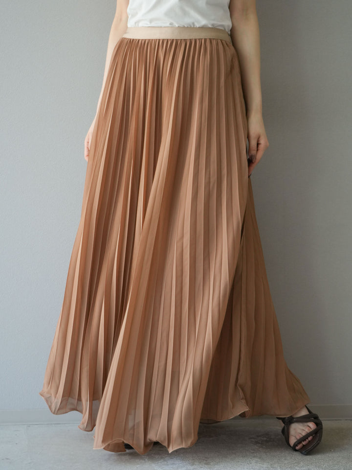 [予約]シフォンプリーツパイピングスカート/キャメル
