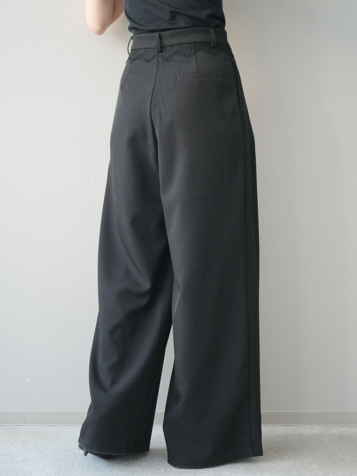 [予約]ウエストレースタックワイドパンツ/black