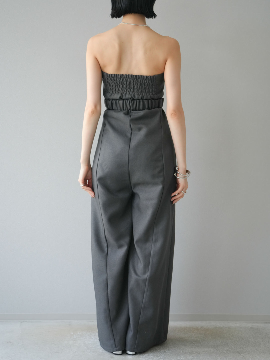 【預購】混色斜紋腰帶熊圖案工裝褲/炭灰色