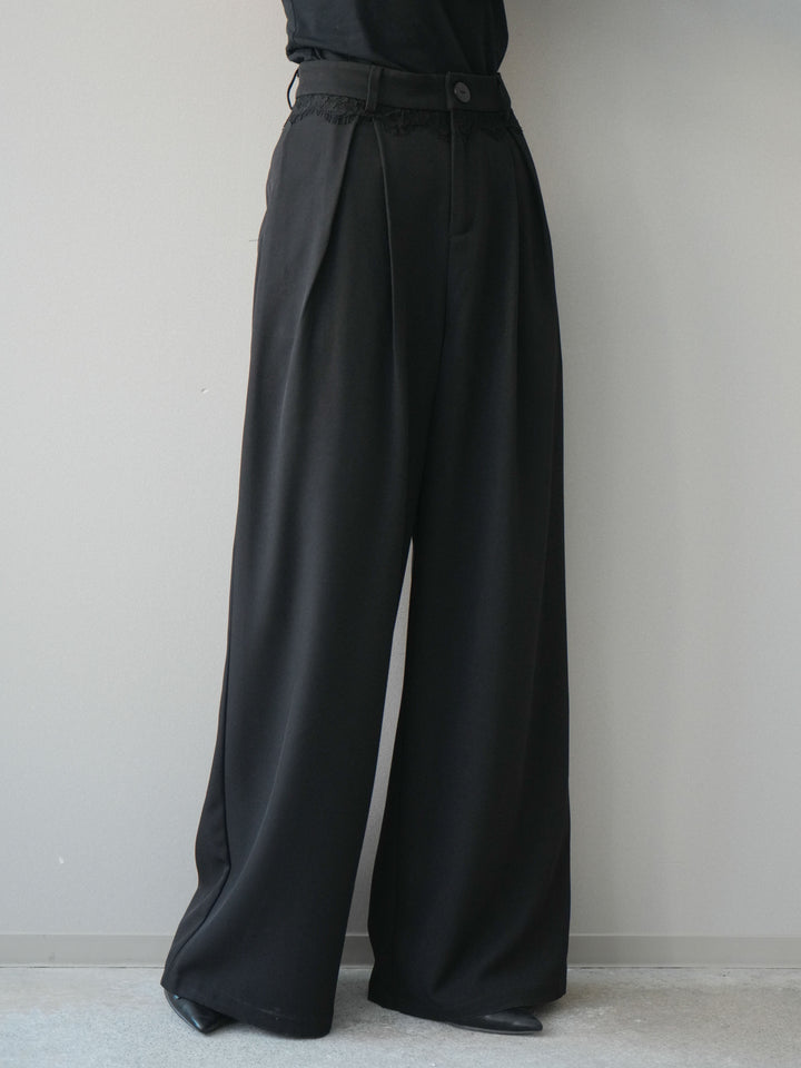 [予約]ウエストレースタックワイドパンツ/black