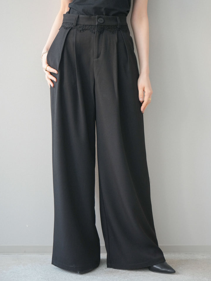 [予約]ウエストレースタックワイドパンツ/black