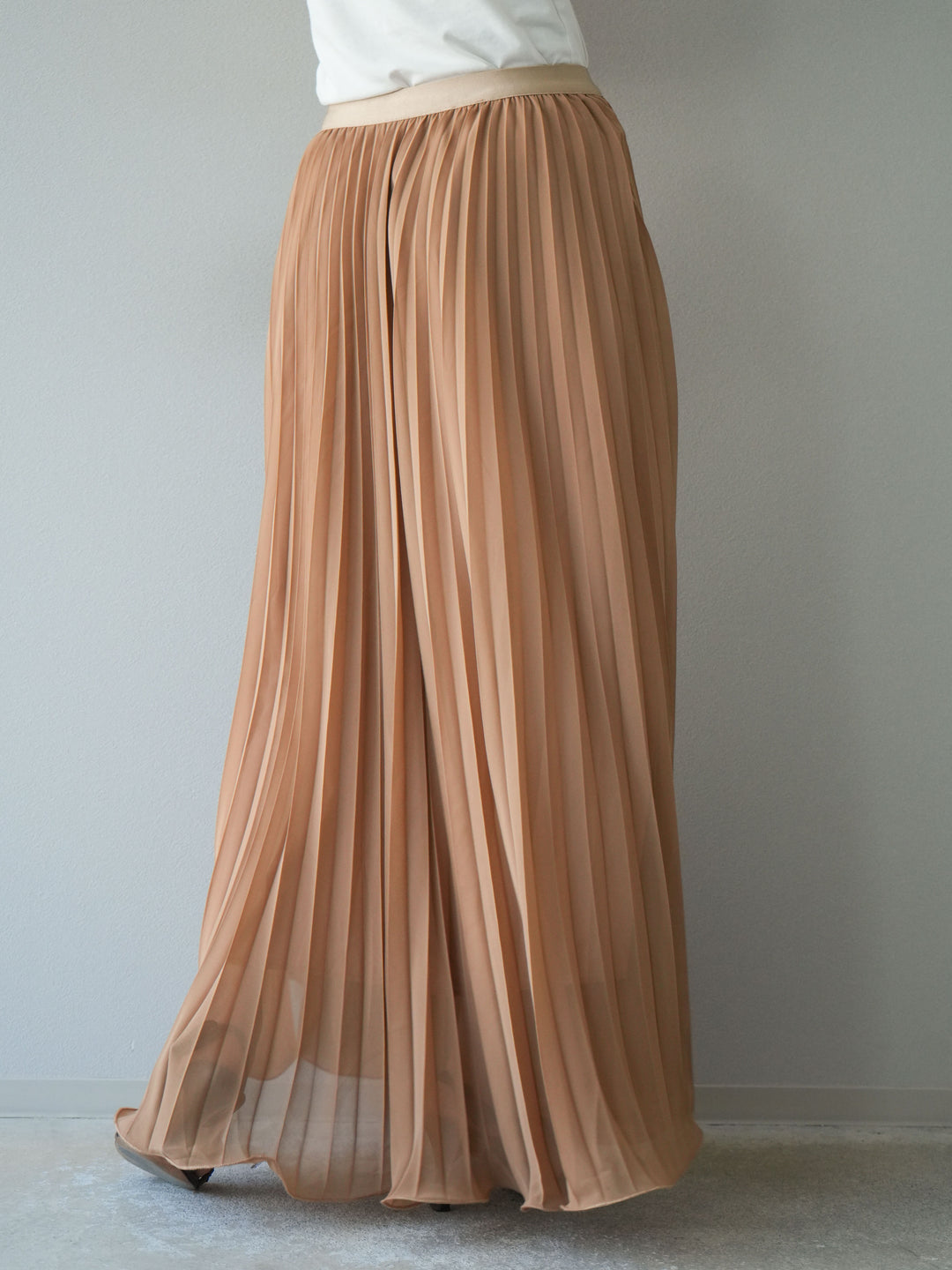 [予約]シフォンプリーツパイピングスカート/キャメル