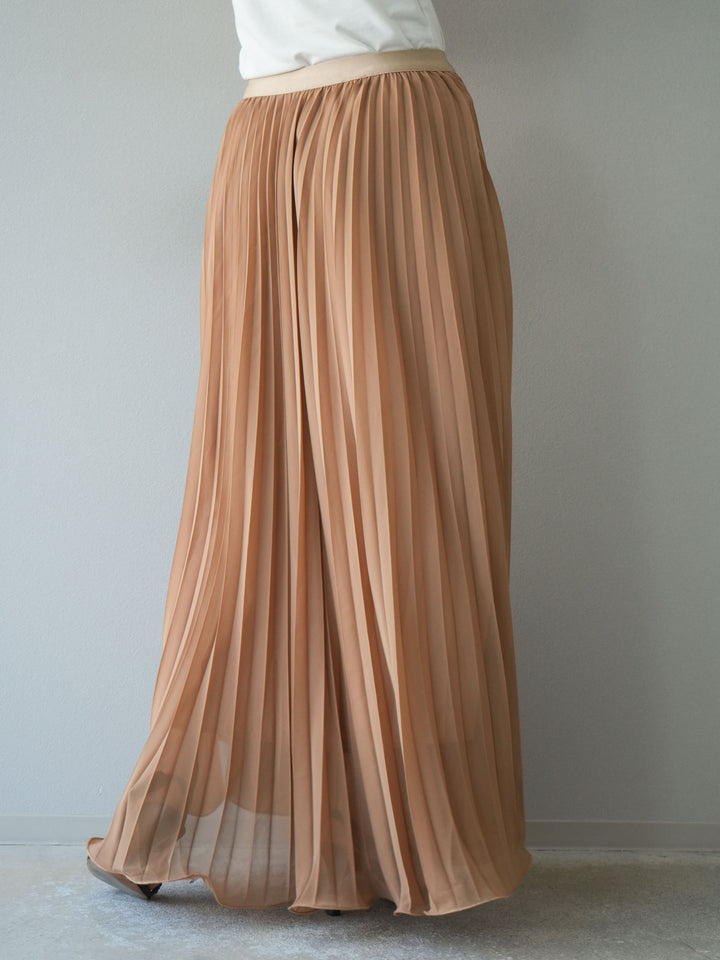 [予約]シフォンプリーツパイピングスカート/キャメル