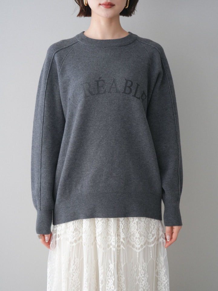 [予約]半ラバープリントロゴスウェットライクニットプルオーバー/mokucharcoal