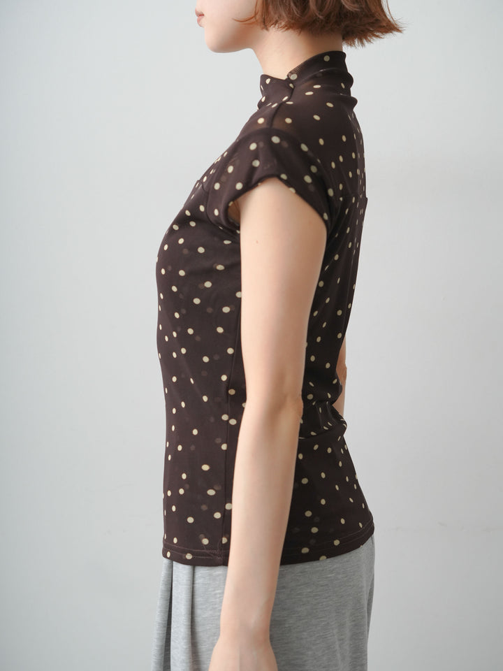 [予約]プチネックドットシアートップス/brown