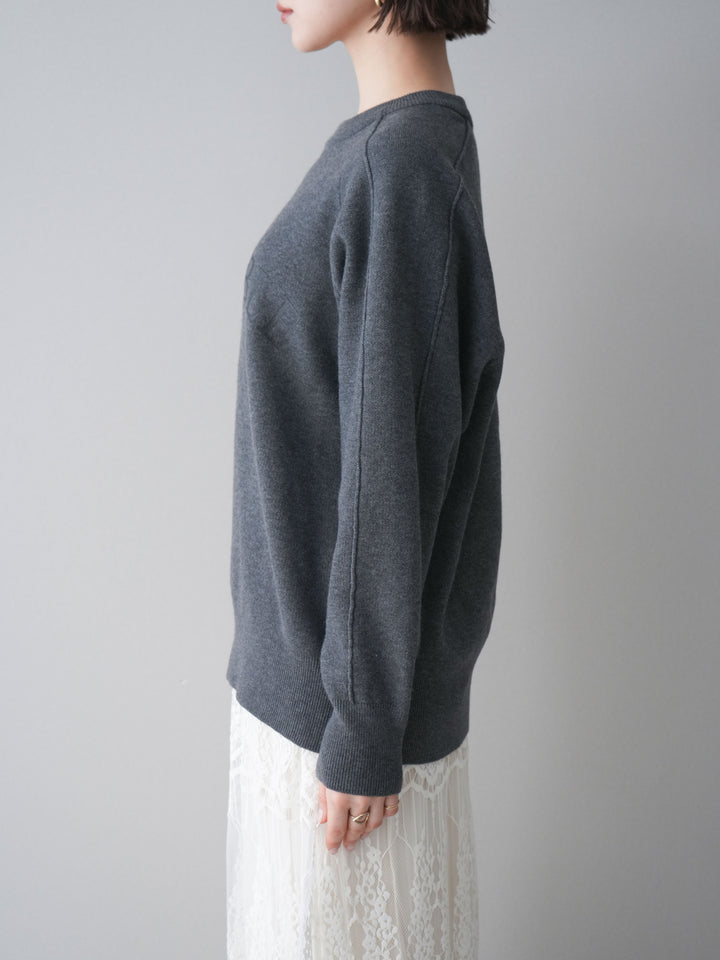 [予約]半ラバープリントロゴスウェットライクニットプルオーバー/mokucharcoal