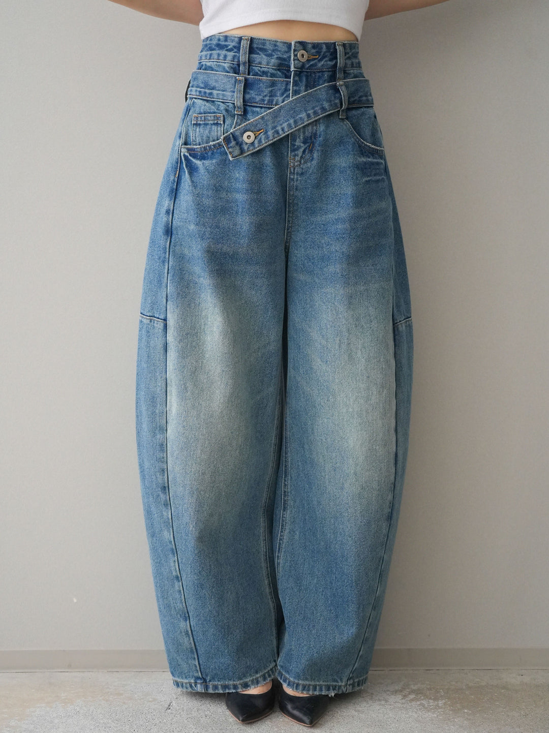 [予約]アシメデザインワイドデニムパンツ/blue