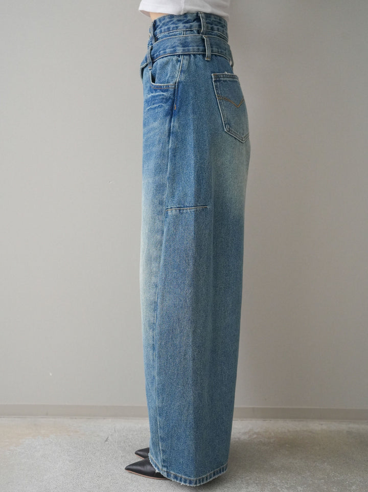 [予約]アシメデザインワイドデニムパンツ/blue