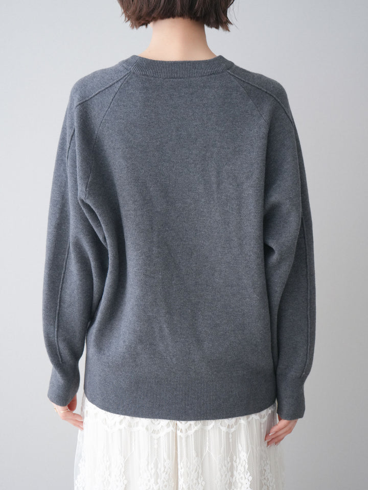 [予約]半ラバープリントロゴスウェットライクニットプルオーバー/mokucharcoal