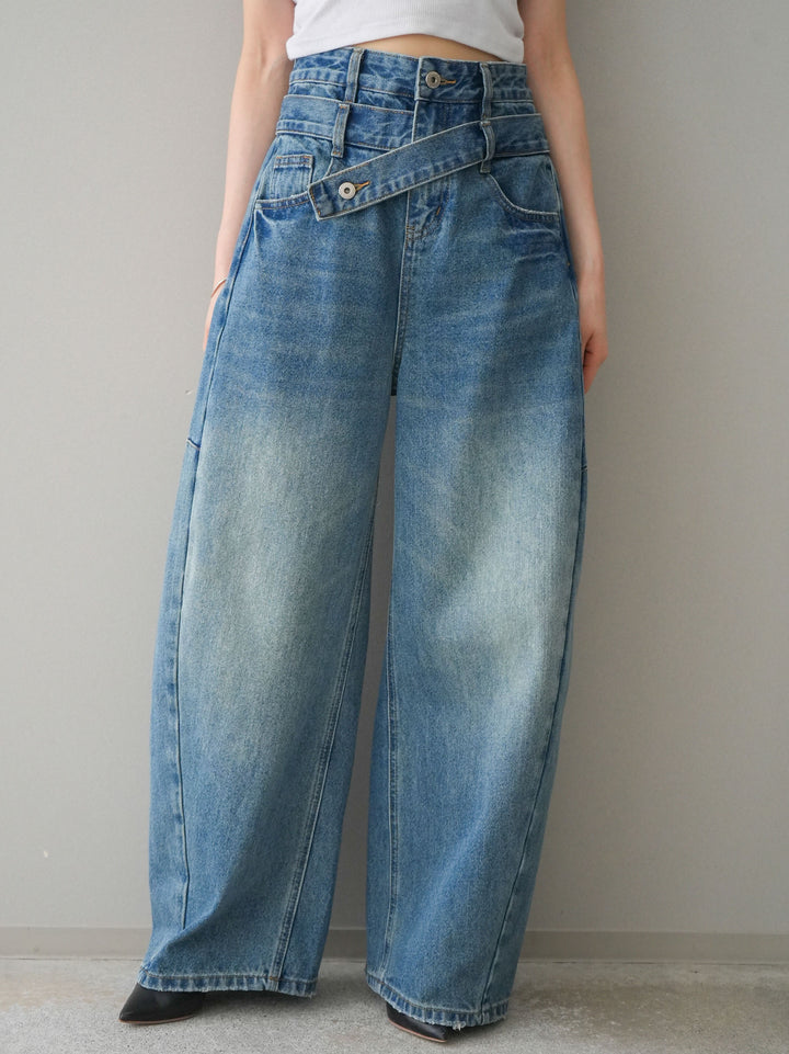 [予約]アシメデザインワイドデニムパンツ/blue