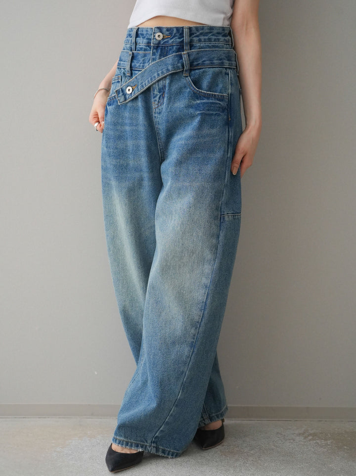 [予約]アシメデザインワイドデニムパンツ/blue