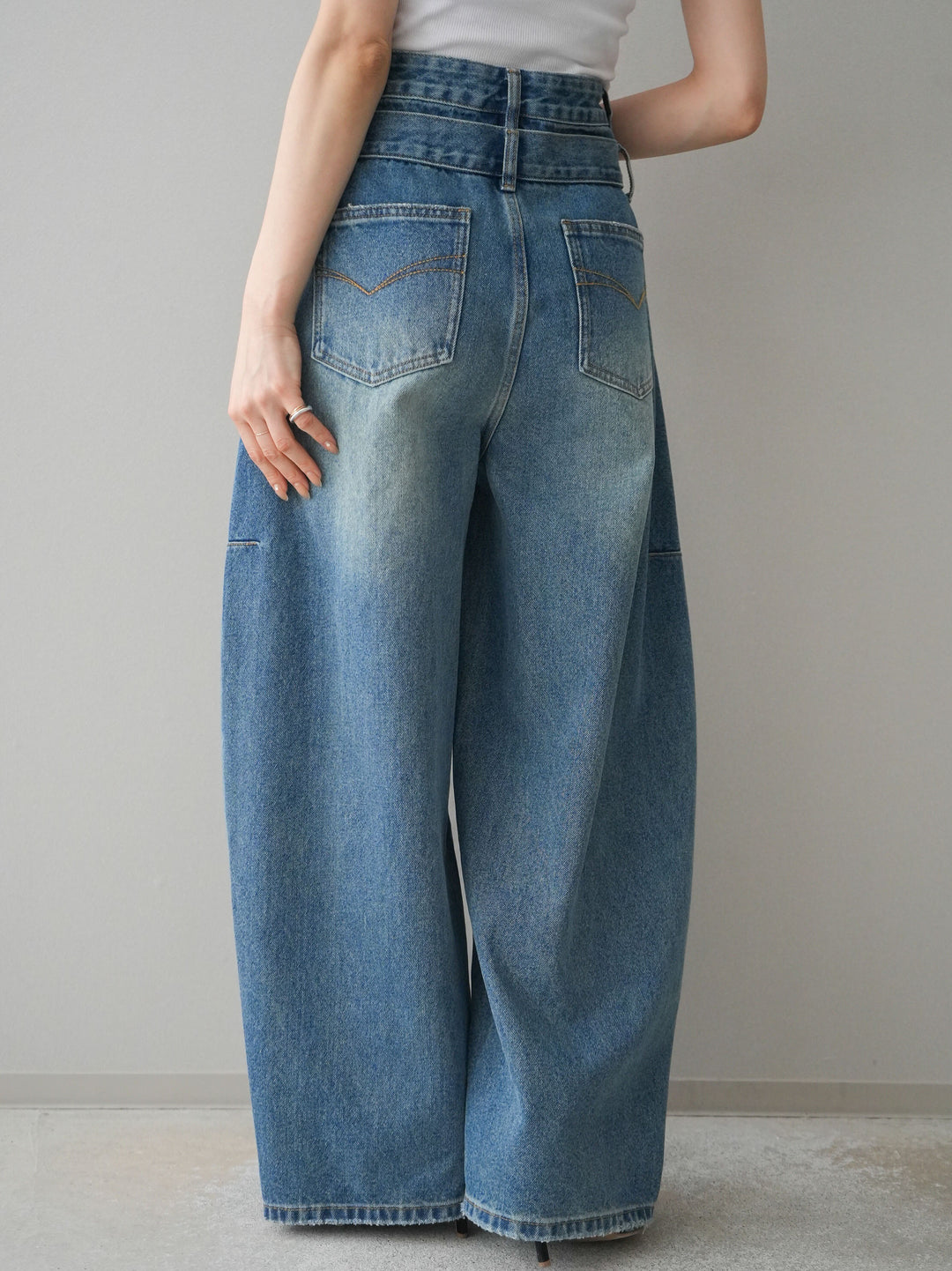 [予約]アシメデザインワイドデニムパンツ/blue