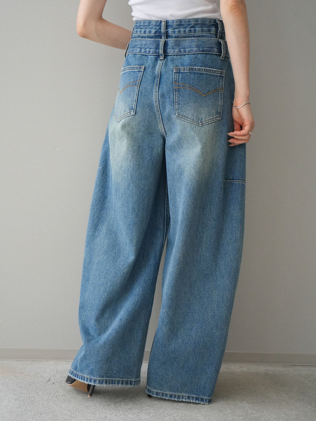 [予約]アシメデザインワイドデニムパンツ/blue