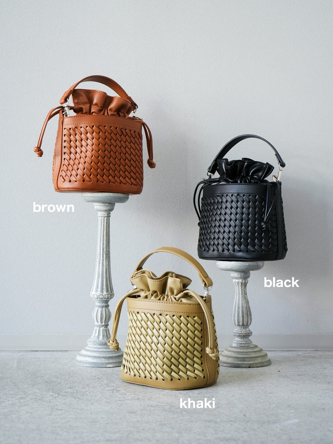 [予約]編み込みバケツショルダーBAG /ブラック