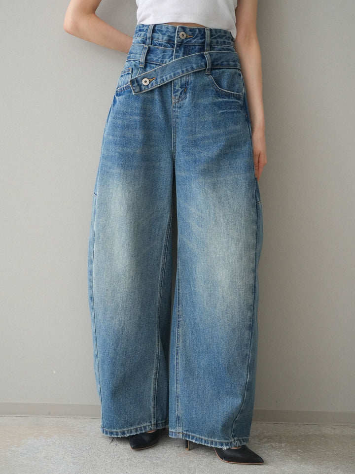 [予約]アシメデザインワイドデニムパンツ/blue