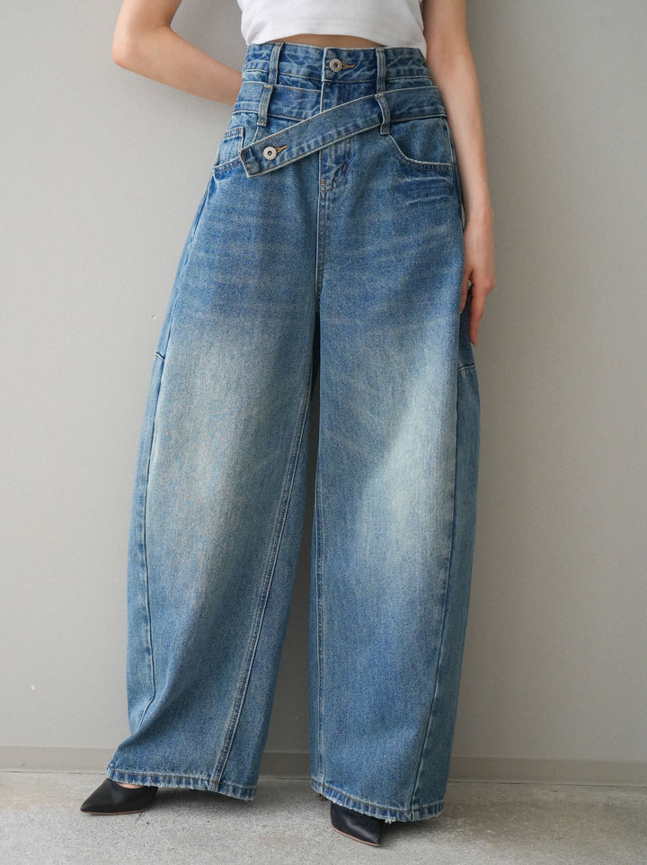 [予約]アシメデザインワイドデニムパンツ/blue