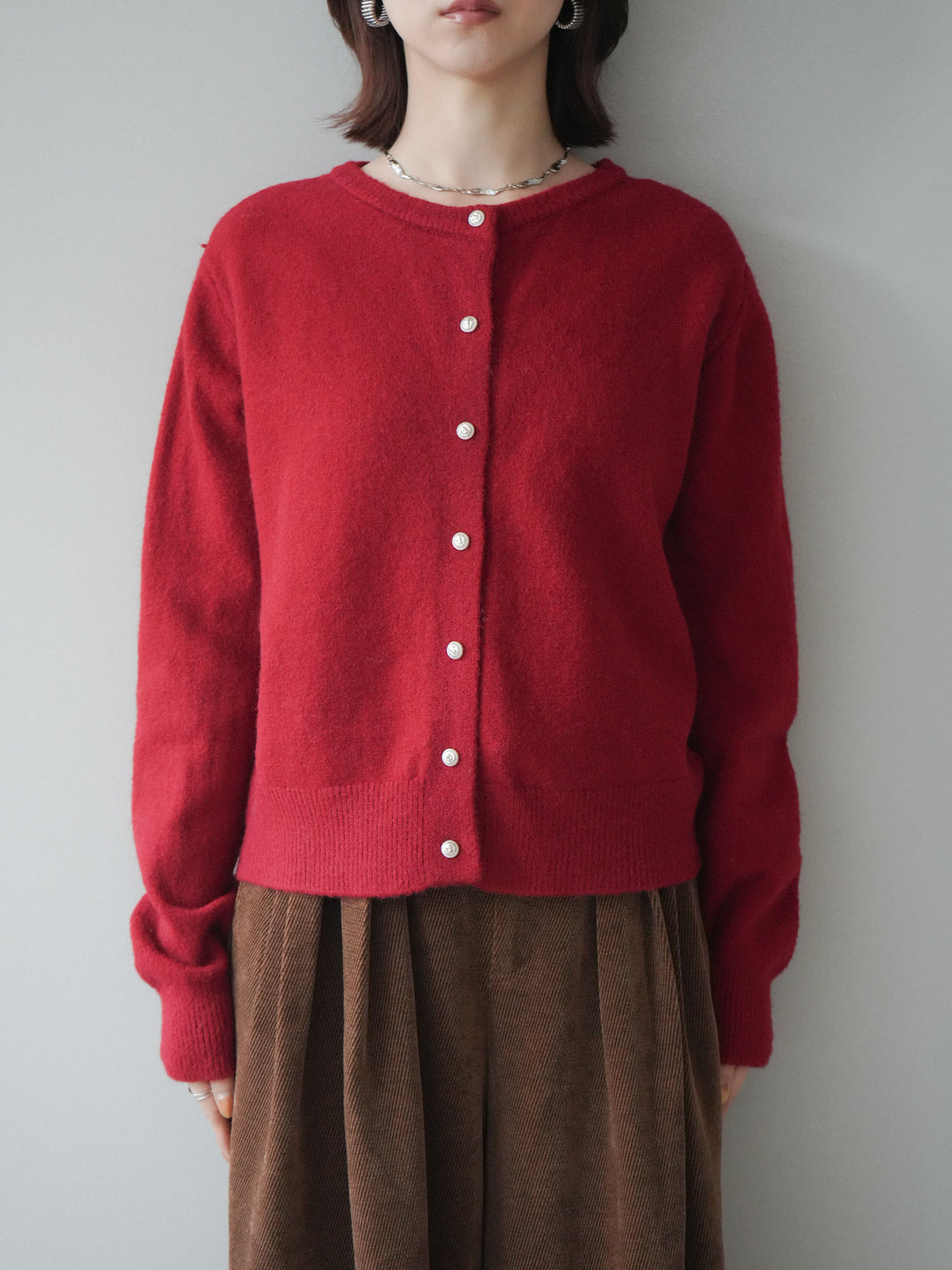 [予約]アンティークボタンニットカーディガン/red