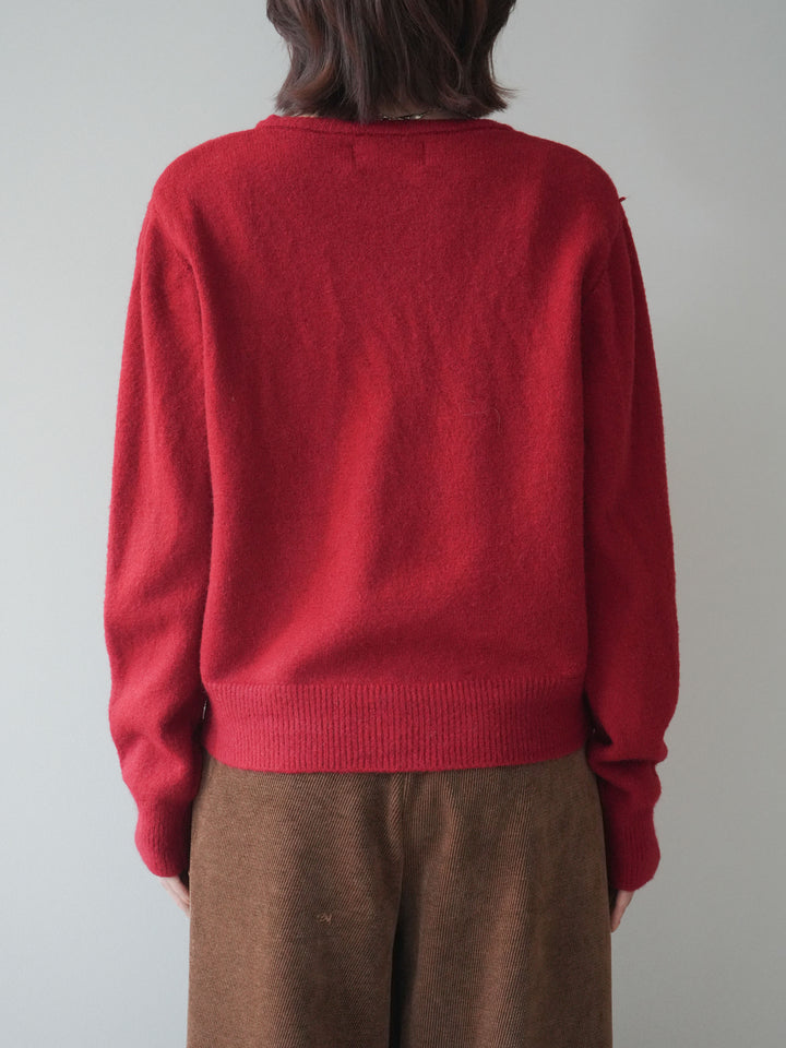 [予約]アンティークボタンニットカーディガン/red