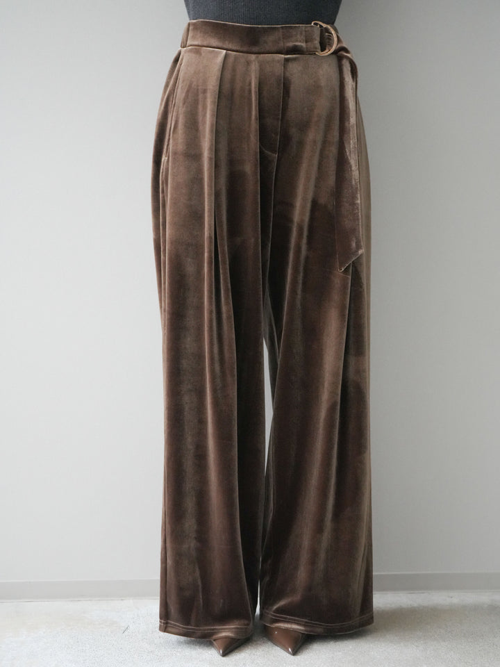 [予約]ベロアベルトスリムパンツ/camel