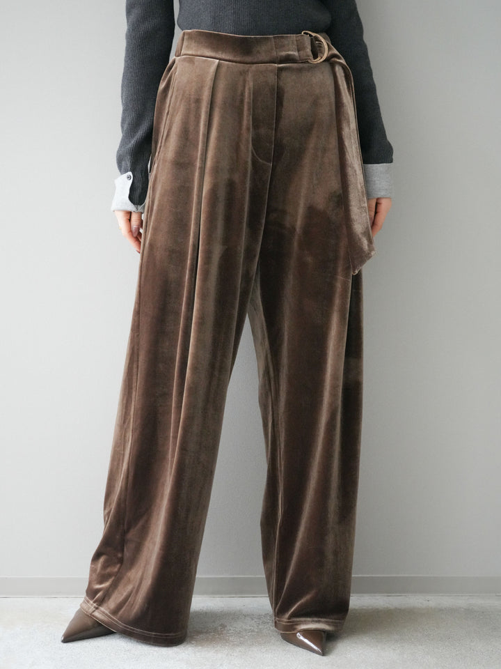 [予約]ベロアベルトスリムパンツ/camel