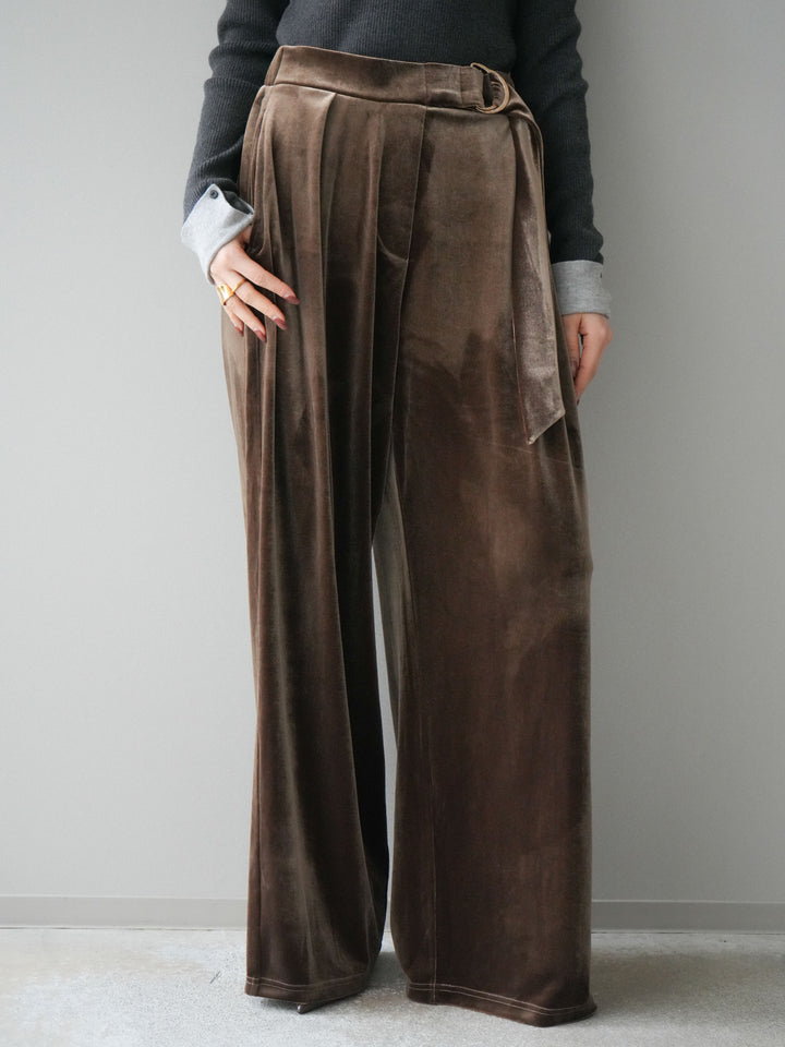 [予約]ベロアベルトスリムパンツ/camel