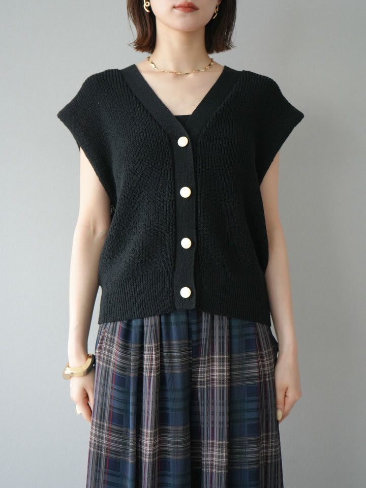 [予約]ゴールドボタンVネックニットカーディガン/ブラック