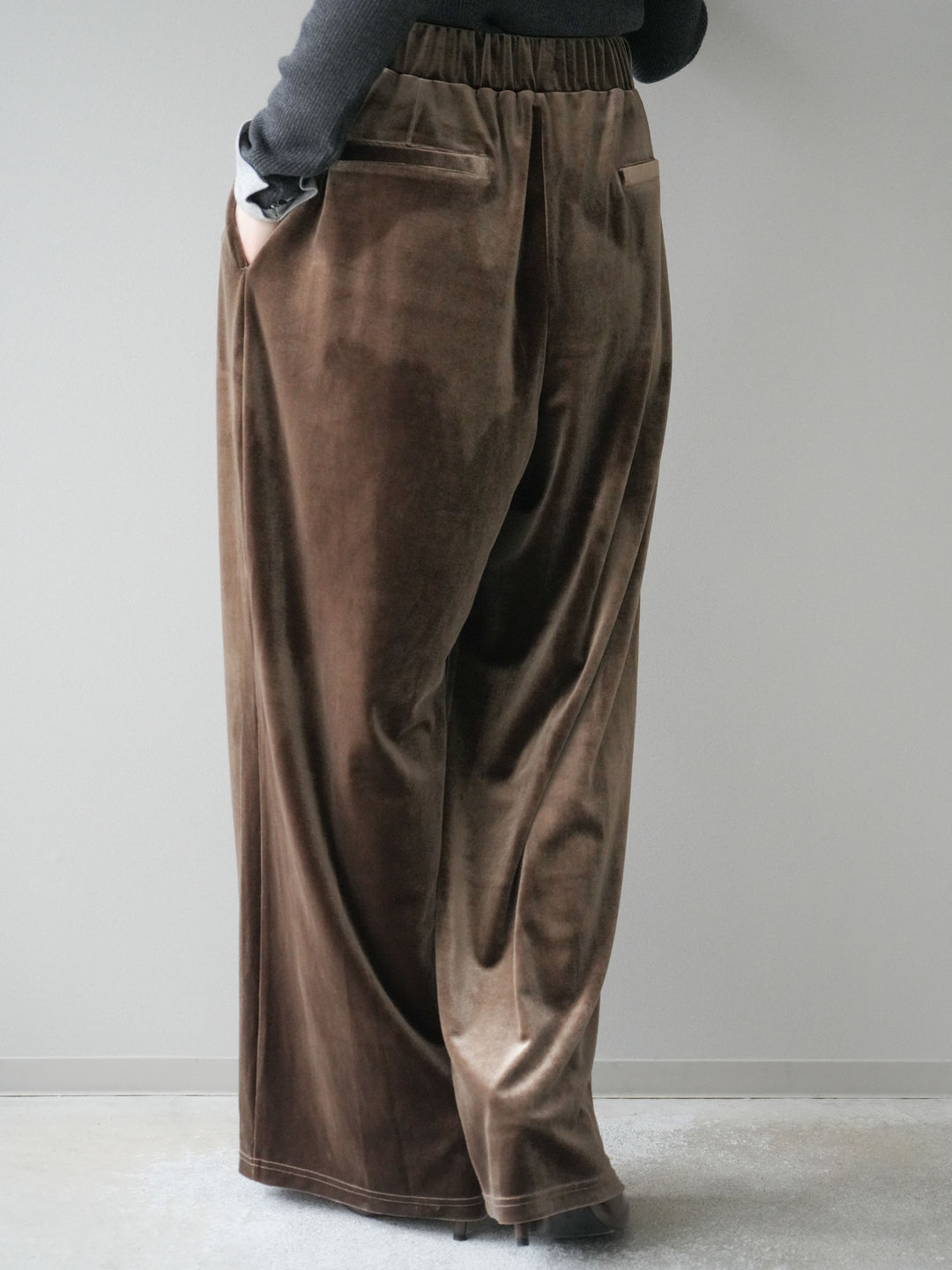 [予約]ベロアベルトスリムパンツ/camel