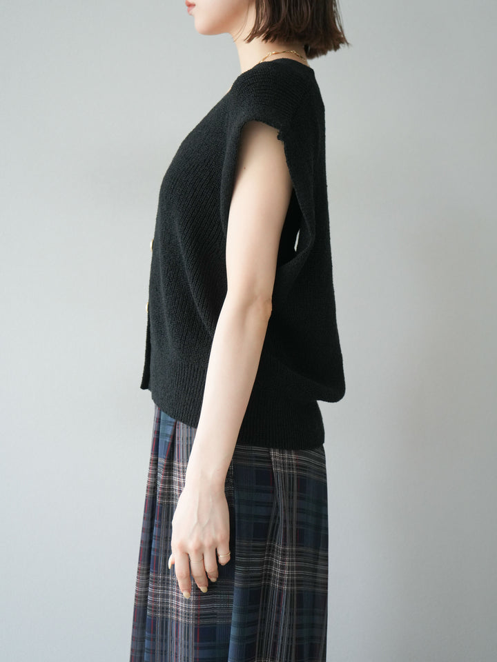 [予約]ゴールドボタンVネックニットカーディガン/ブラック