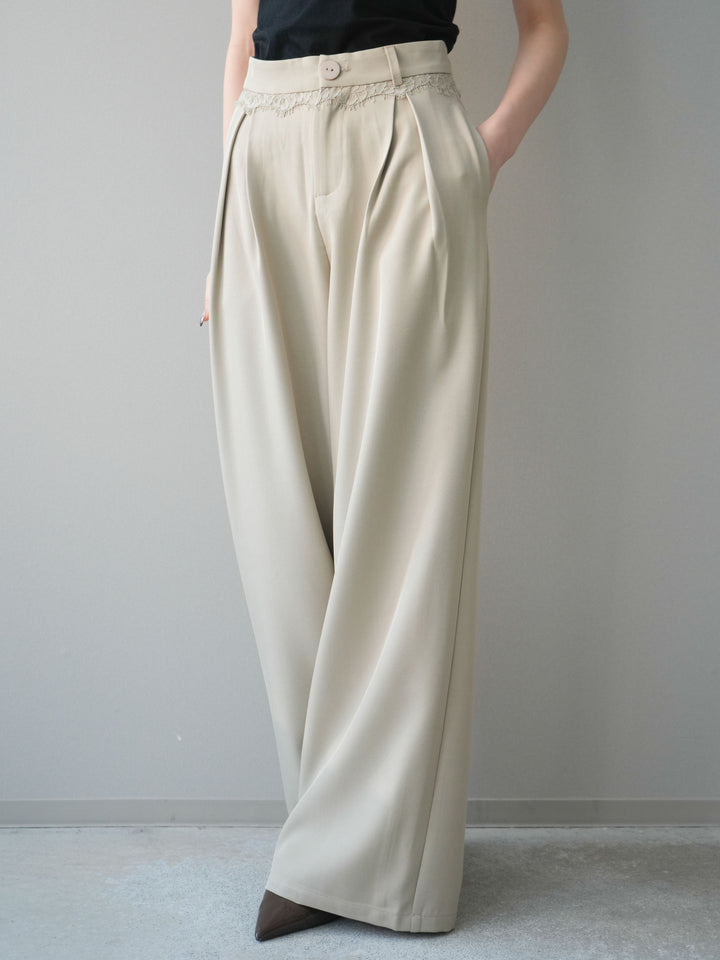 [予約]ウエストレースタックワイドパンツ/ivory