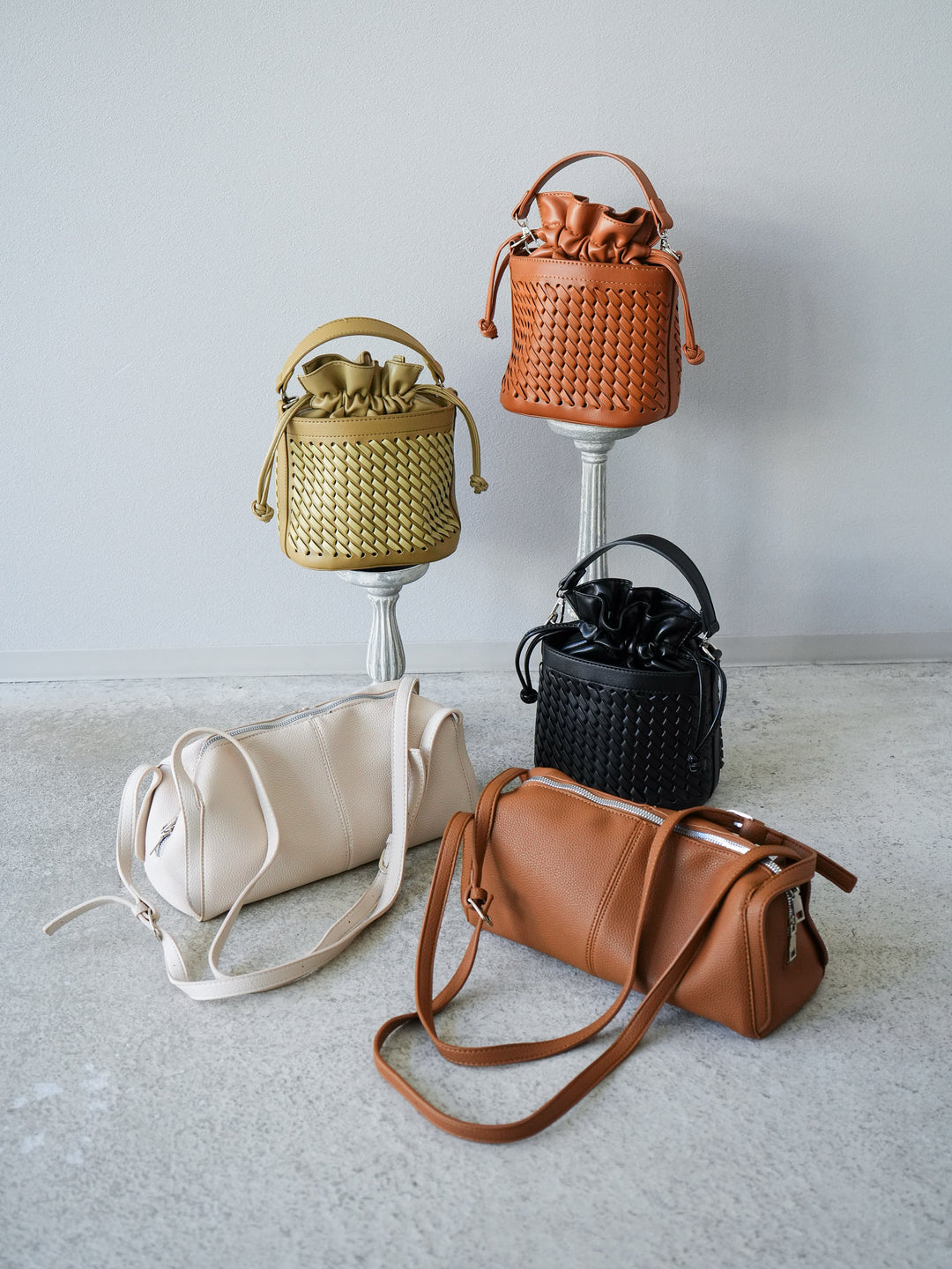 [予約]編み込みバケツショルダーBAG /ブラック