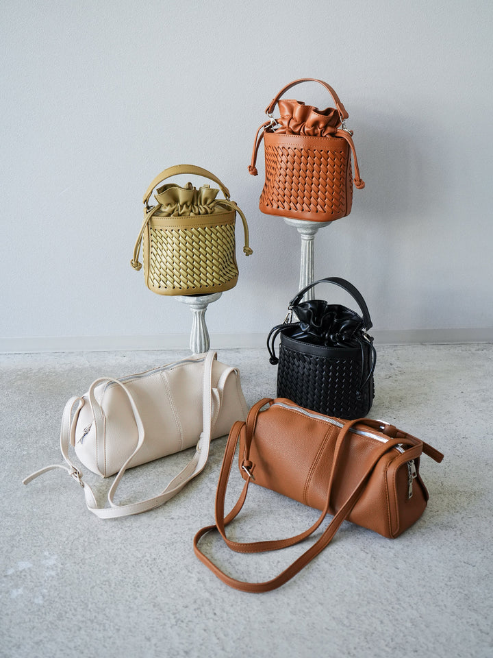 [予約]編み込みバケツショルダーBAG /ブラック