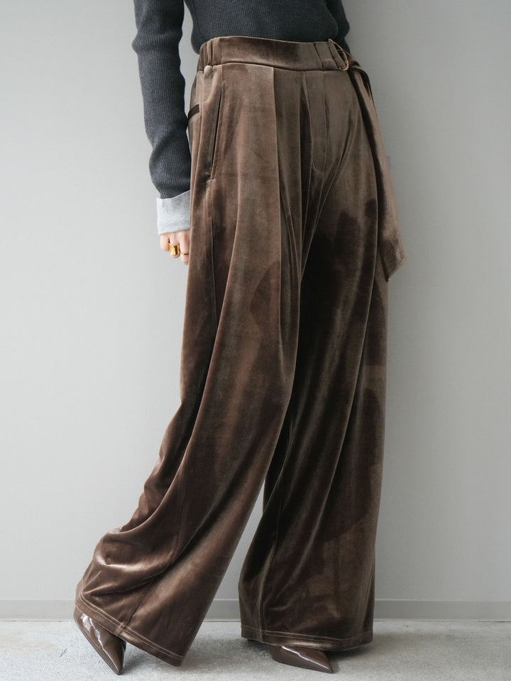 [予約]ベロアベルトスリムパンツ/camel