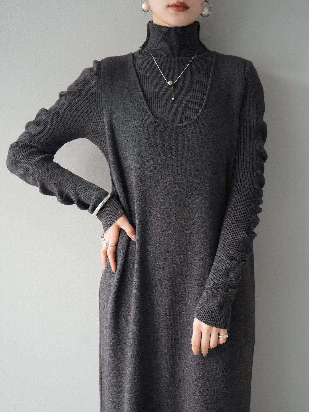 [SET] 設計袖高領針織＆無袖套裝 + 設計袖高領針織＆無袖套裝 (2set)