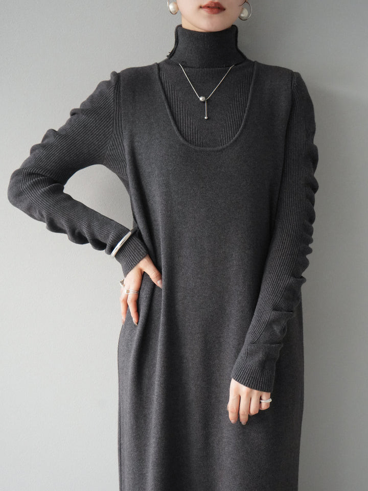 [SET] 設計袖高領針織＆無袖套裝 + 設計袖高領針織＆無袖套裝 (2set)