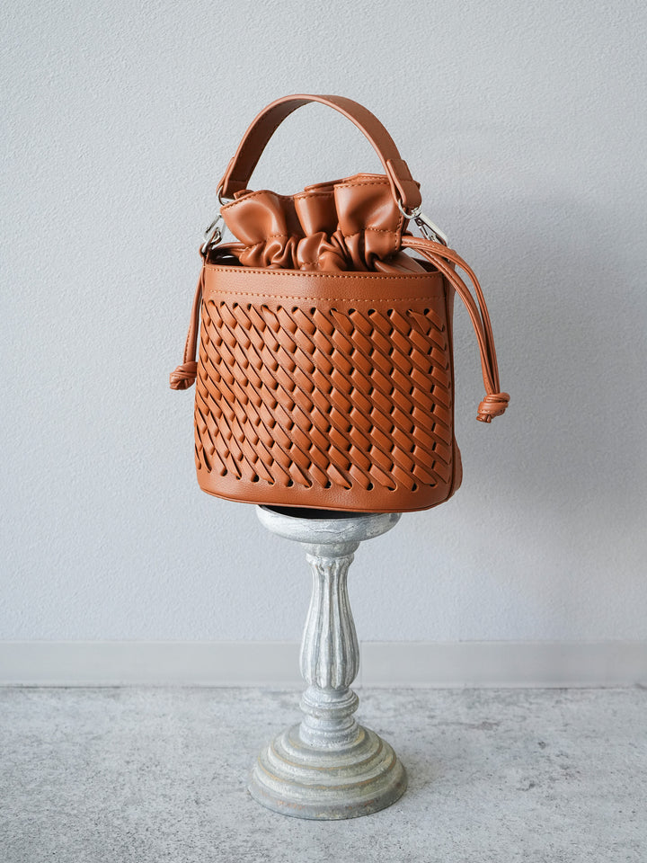 [予約]編み込みバケツショルダーBAG /ブラウン