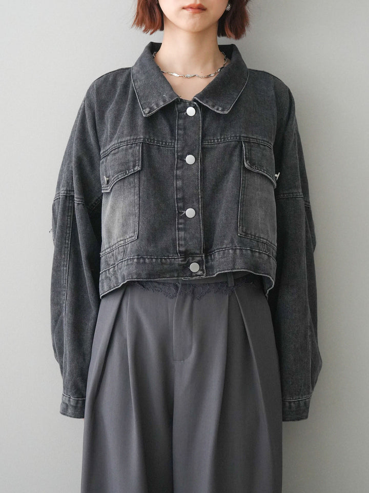 [予約]デニムショートシャツジャケット/black