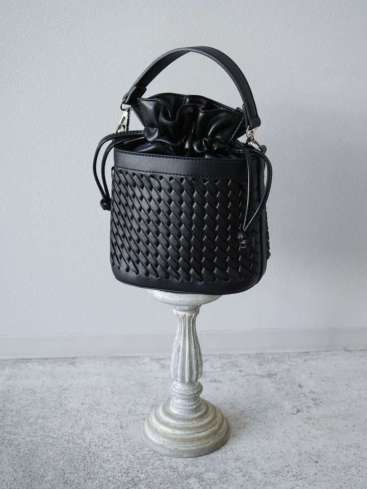 [予約]編み込みバケツショルダーBAG /ブラック