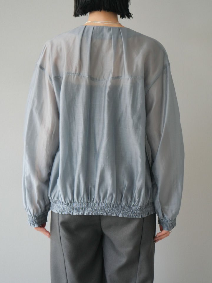 【預訂】褶襉設計透視上衣/灰色