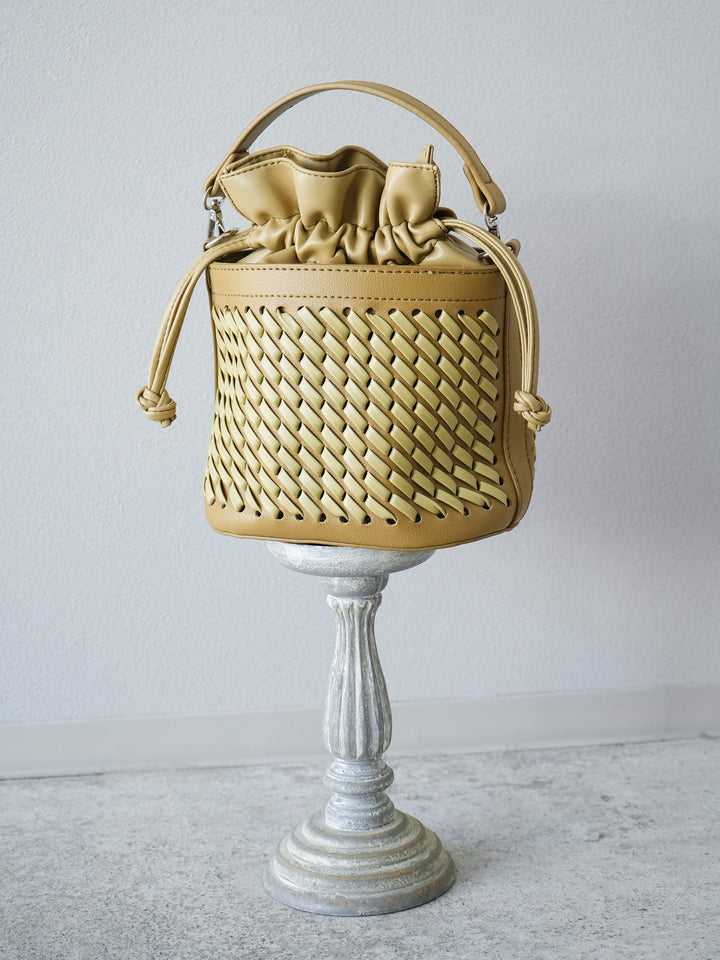 [予約]編み込みバケツショルダーBAG /カーキ