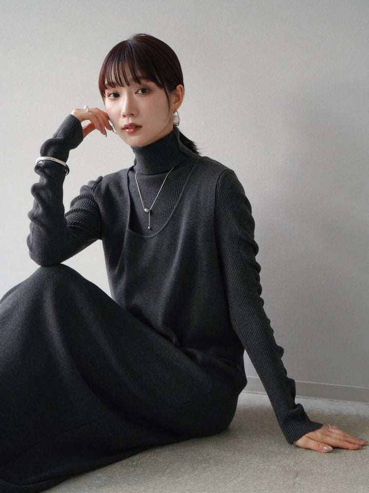 [SET] 設計袖高領針織＆無袖套裝 + 設計袖高領針織＆無袖套裝 (2set)