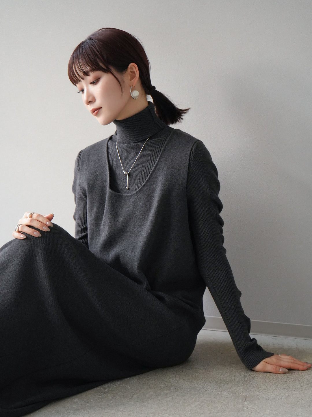 [SET] 設計袖高領針織＆無袖套裝 + 設計袖高領針織＆無袖套裝 (2set)