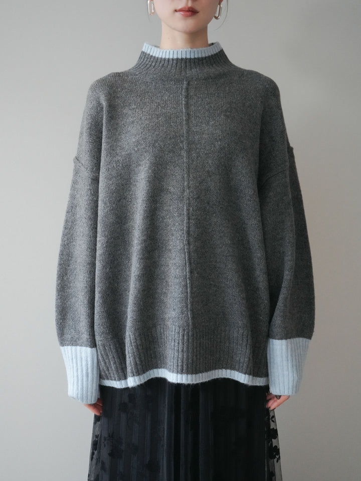 [予約]配色ハイネックニットプルオーバー/charcoalriteblue