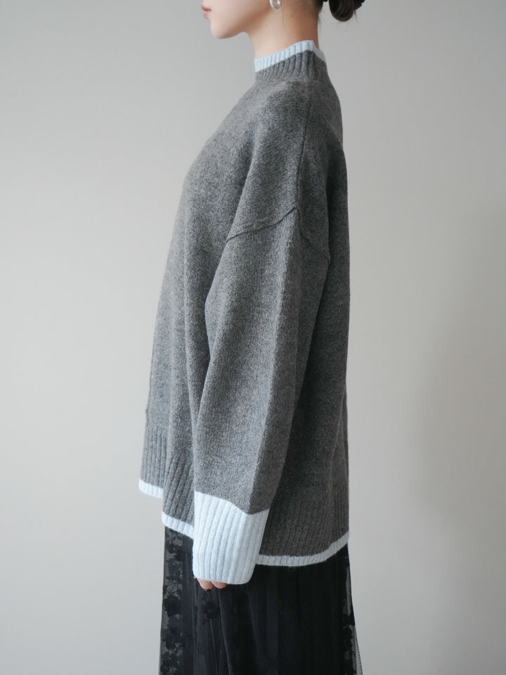 [予約]配色ハイネックニットプルオーバー/charcoalriteblue