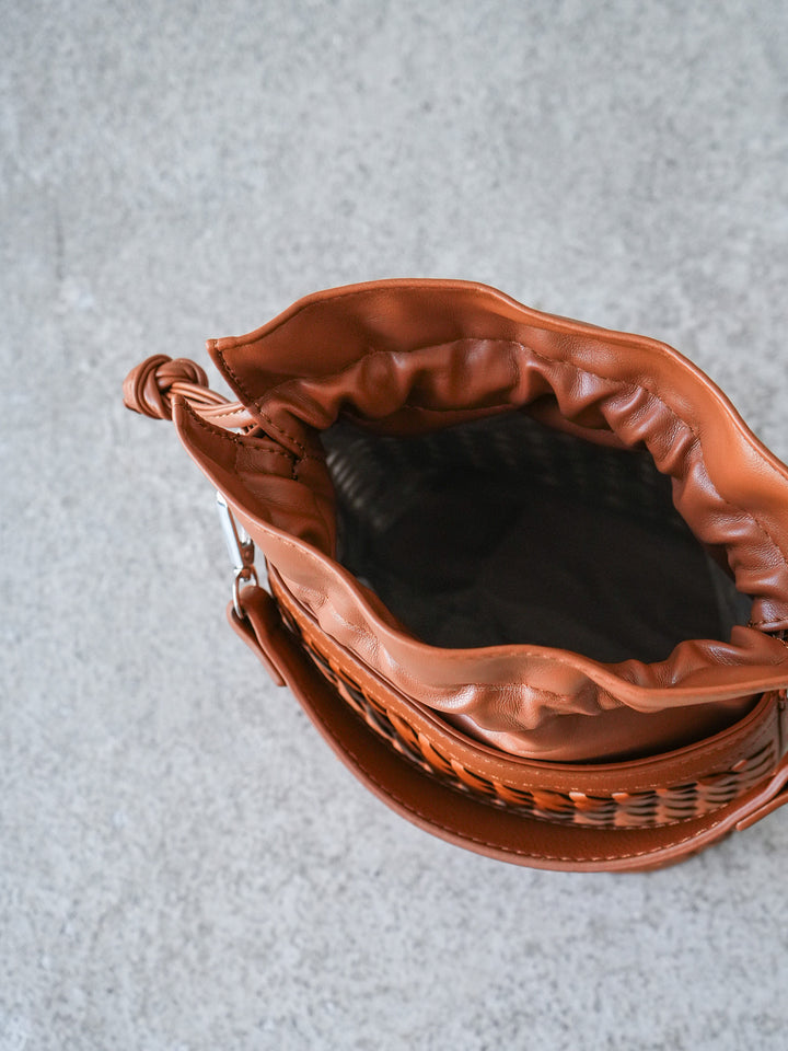 [予約]編み込みバケツショルダーBAG /ブラウン