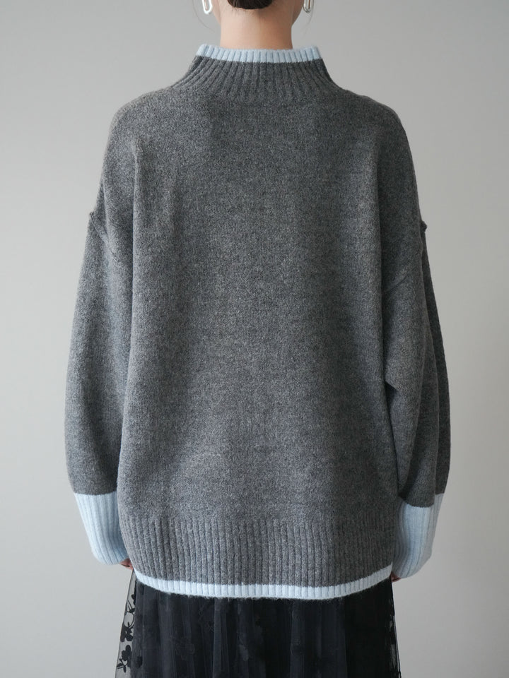 [予約]配色ハイネックニットプルオーバー/charcoalriteblue