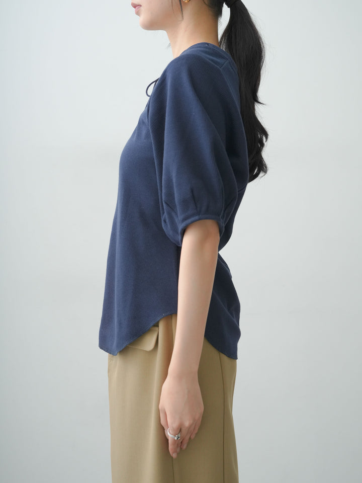 [予約]レースアップワッフルハーフトップス/navy
