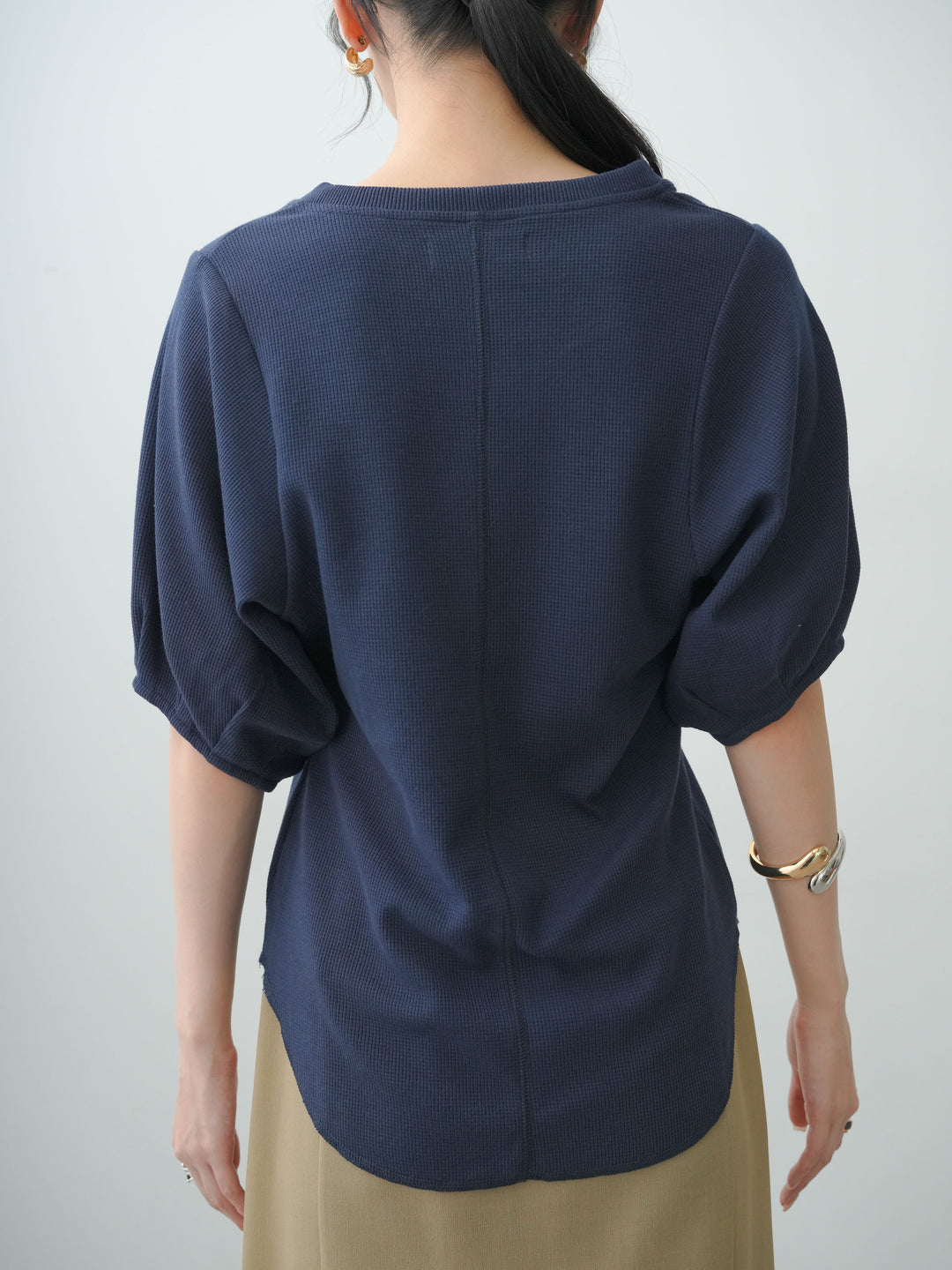 [予約]レースアップワッフルハーフトップス/navy