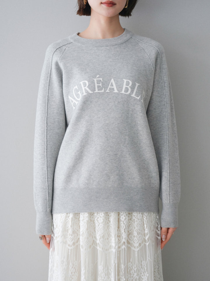 [予約]半ラバープリントロゴスウェットライクニットプルオーバー/mokugray