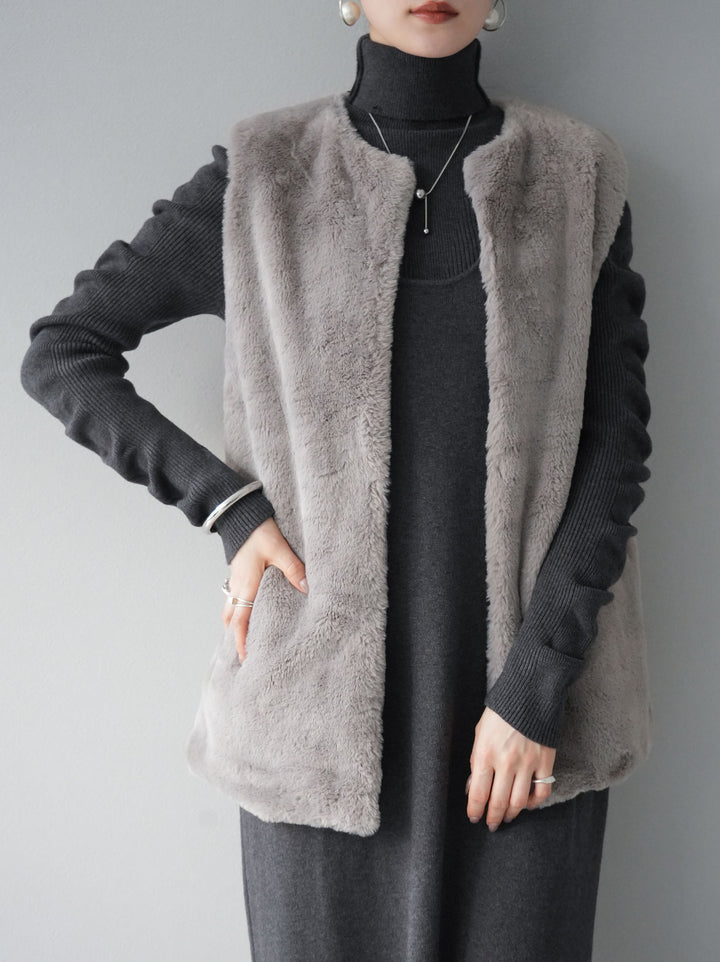 [SET] 設計袖高領針織＆無袖套裝 + 設計袖高領針織＆無袖套裝 (2set)